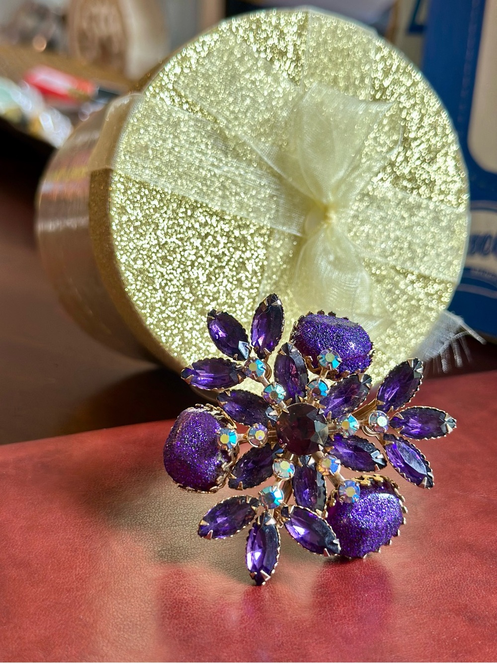 Purple Crystal Flower Brooch Pin